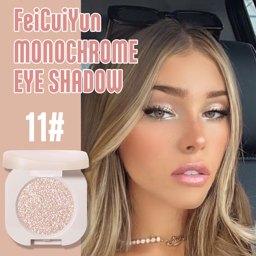 Glitter Shimmer Sparkle Eye Shadow Palette Makeup for Old Women, Pearl White Silver Glitter Shimmer Metallic Holographic Iridescent Cream Iridescent Single Monochrome Eyeshadow Makeup, 11