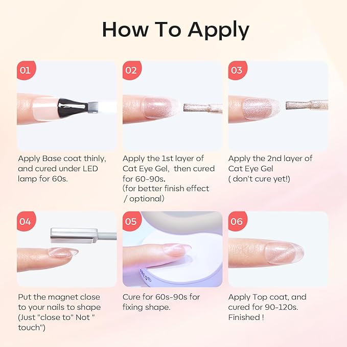 modelones Cat Eye Gel Nail Polish 6 Colors Nude Pink Brown Purple Cat Eye Nail Polish Glitter Semi-transparent Holographic 9D With Magnet Pastel All Seasons Soak Off Led Nail Art DIY Salon Gifts