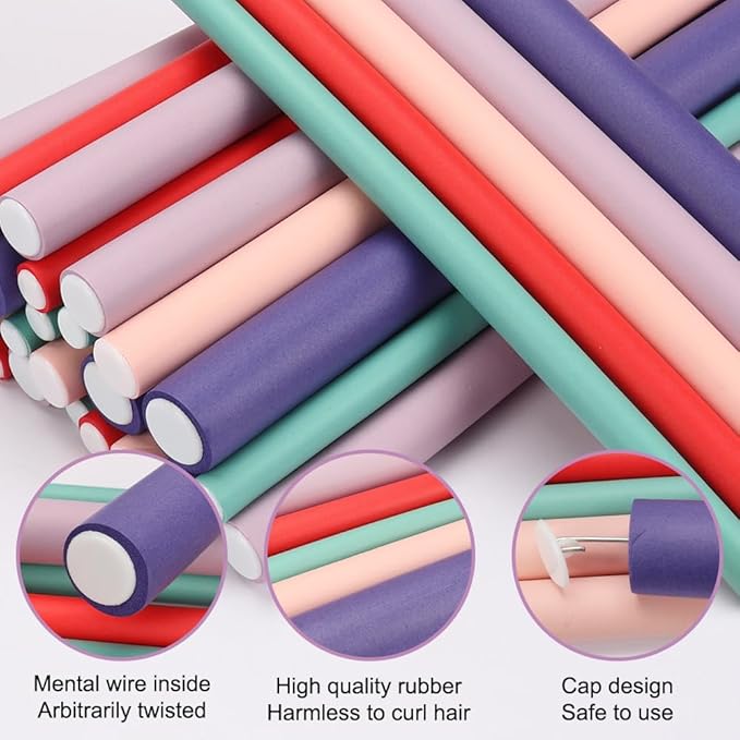 AIDUCHO Flexible Hair Curlers to Sleep in, 30PCS Flexi Rods (9.45" and 5 Sizes 0.39"-0.78"), No Heat Heatless Curling Set for Short Medium Long Hair