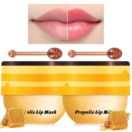 2 Pcs Bee Lip Balm Honey Pot, Lip Mask Overnight Honey Lip Balm Lip Exfoliate with Stick, Moisturizing Sleeping Lip Mask Day & Night Lip Care - Hydrate Repair Prevent Dry Cracked Scrub (2 Honey)