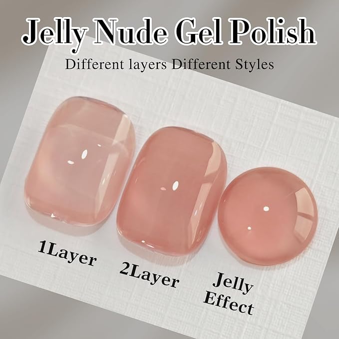 Double Rhythm Translucent Gel Polish Sheer Neutral Natural Light Milky Same Color Same Bottle 15ML Jelly Nail Polish Nail Art DIY at Home (Neutral Nude-A1415)