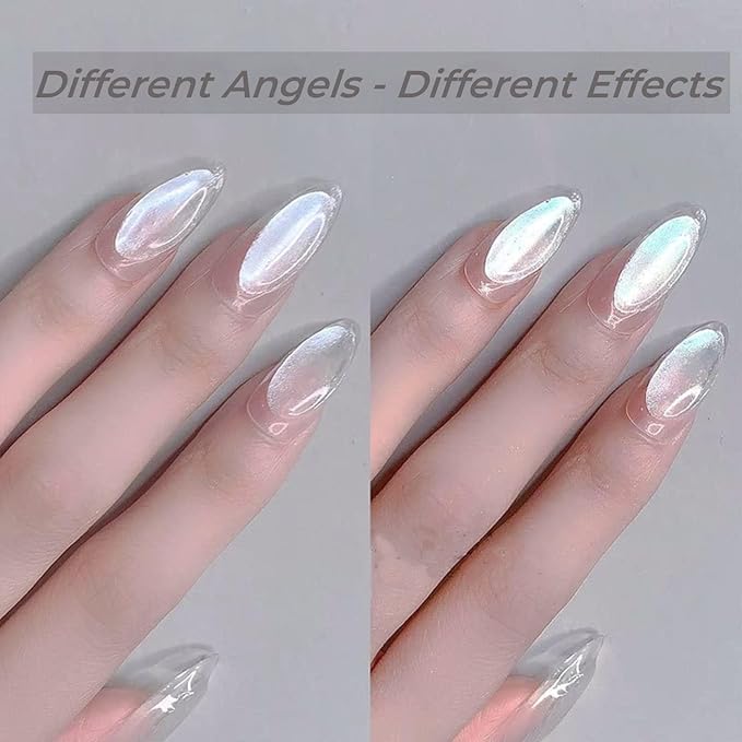 2Pcs Pearl Chrome Nail Powder - Ice Transparent Aurora, White Chameleon Iridescent Pigment for Nails - High Gloss Pearlescent Glitter (2pc White)