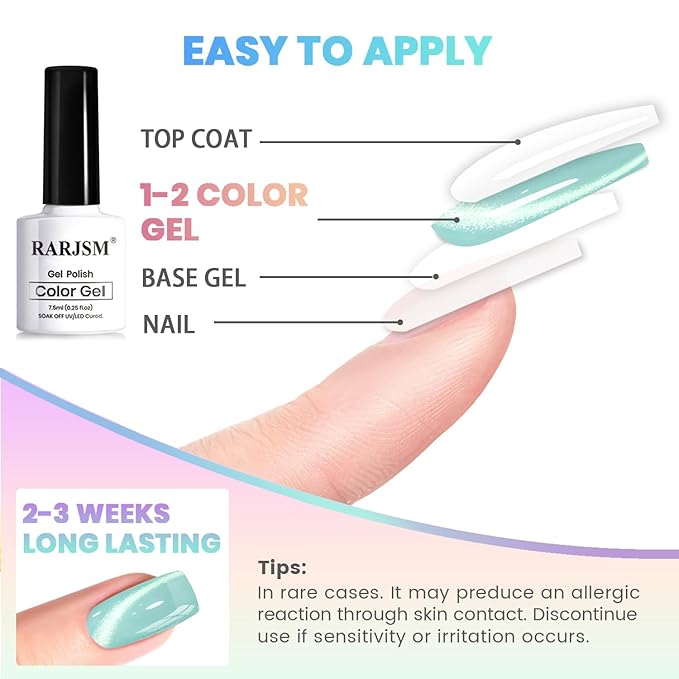 RARJSM Glass Jelly Cat Eye Gel Nail Polish Set 6pcs Reflective Sparkly Diamond Glitter Nude Pink Lake Blue Green Purple Clear Cateye Gelpolish with Magnet Stick 7.5ml Curing Requires for Home Salon