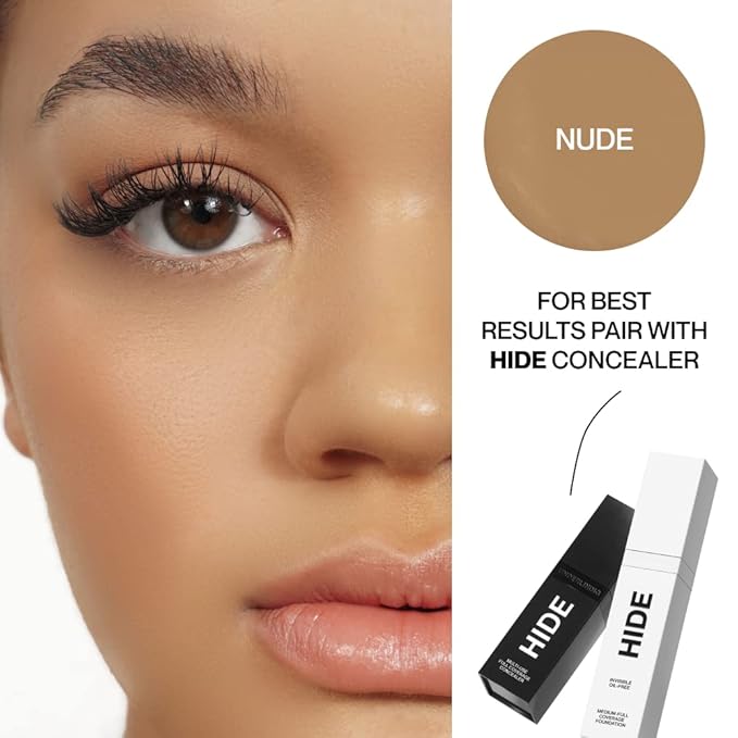 HIDE PREMIUM Liquid Foundation, Multi-Use Waterproof Foundation, Medium/Full Coverage Foundation, Shades for All Skin Types (See Shade Finder), Nude, 1 fl oz