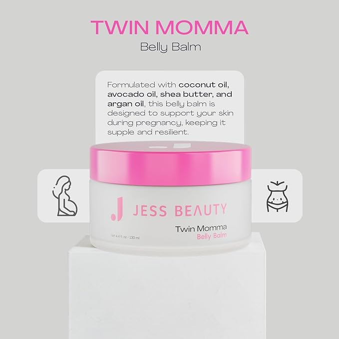 JESS BEAUTY | Twin Momma Belly Balm Lotion Coconut Oil & Avocado Oil | Skin Care Maternity Postpartum Essentials 4.4 fl oz