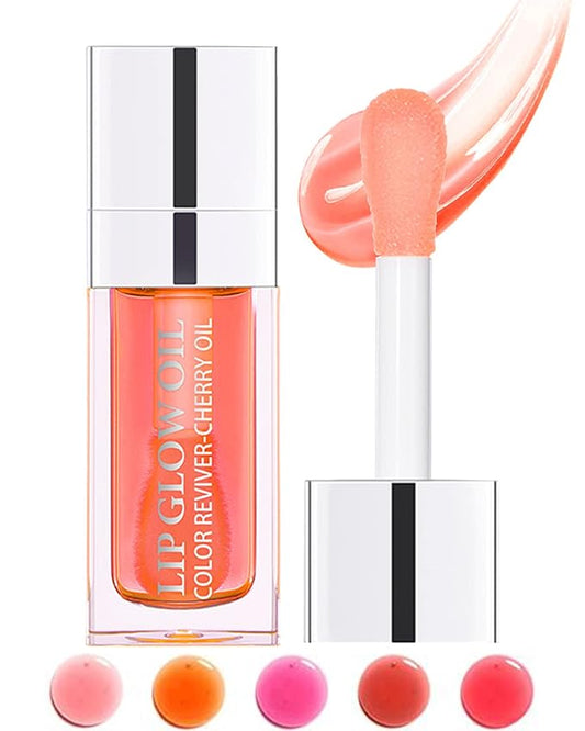 Hydrating Plumping Lip Glow Oil,Tinted Lip Gloss,Transparent Toot Lip Oil,Long Lasting Moisturizing Clear Glow Reviver Lip Oil for Lip Care Dry Lips,Women's Day Makeup Gift for Women(#001 Pink)
