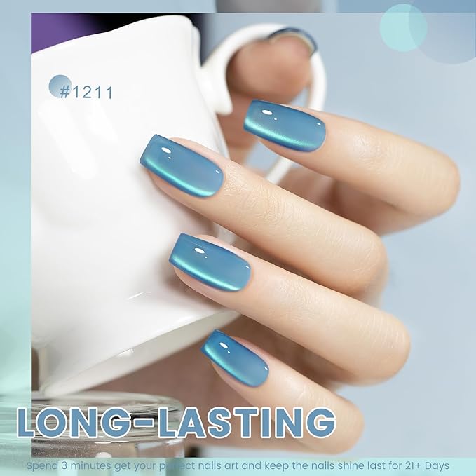 RARJSM Aurora Mermaid Cat Eye Gel Nail Polish Set 6pcs Reflective Pink Purple Green Blue Diamond Ceramic Glitter Glass Cateye Gelpolish with Magnet Stick 7.5ml Curing Requires Soak Off for Home Salon