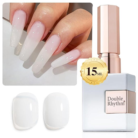 Double Rhythm Translucent Gel Polish Sheer Neutral Natural Light Milky Same Color Same Bottle 15ML Jelly Nail Polish Nail Art DIY at Home (Milky White-A1367)