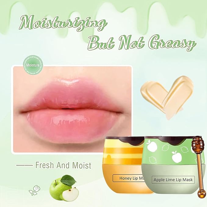 3 PCS Bee Lip Mask Lip Balm Honey Pot, Strawberry & Honey Lip Sleeping Mask Hydrating Prevention Dry and Cracked Lip Scrubs Exfoliator,Lip Mask Overnight Reduces Lip Lines