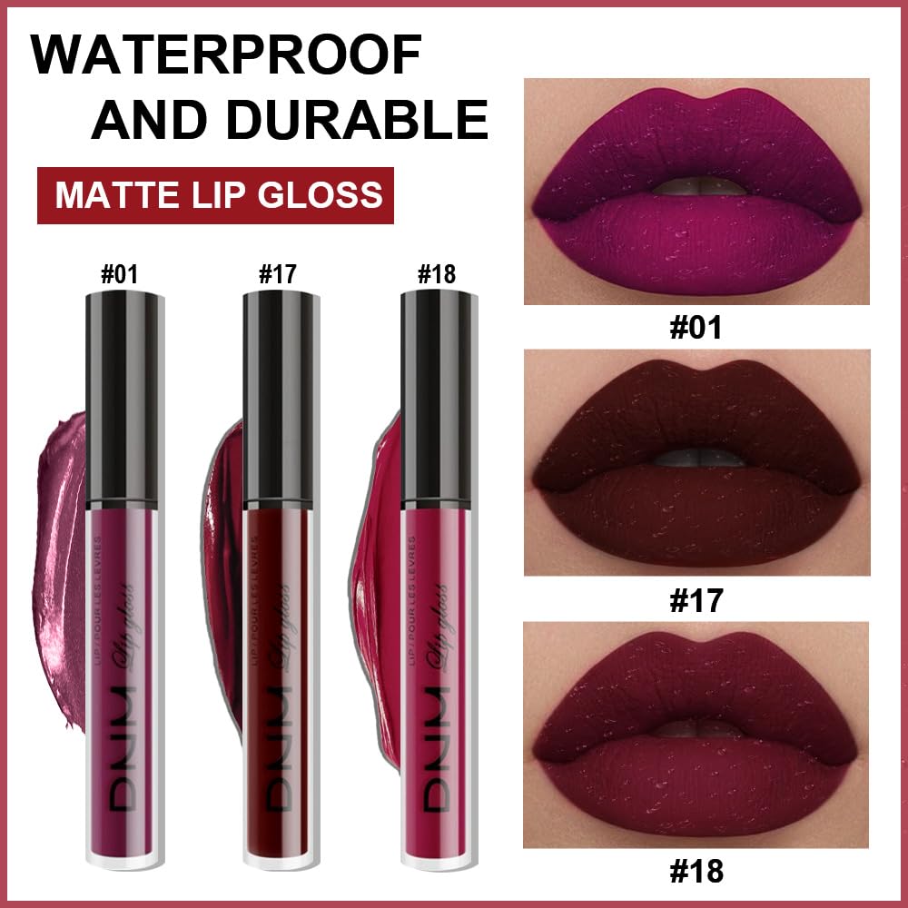 evpct 3Pcs Dark Red Purple Plum Matte Liquid Lipstick Sets for Women Matte Lip Stain Long Lasting Waterproof, Burgundy Blood Blue Red lipstick, Black Cherry Maroon Gothic 24 Hours Magic Lipsticks