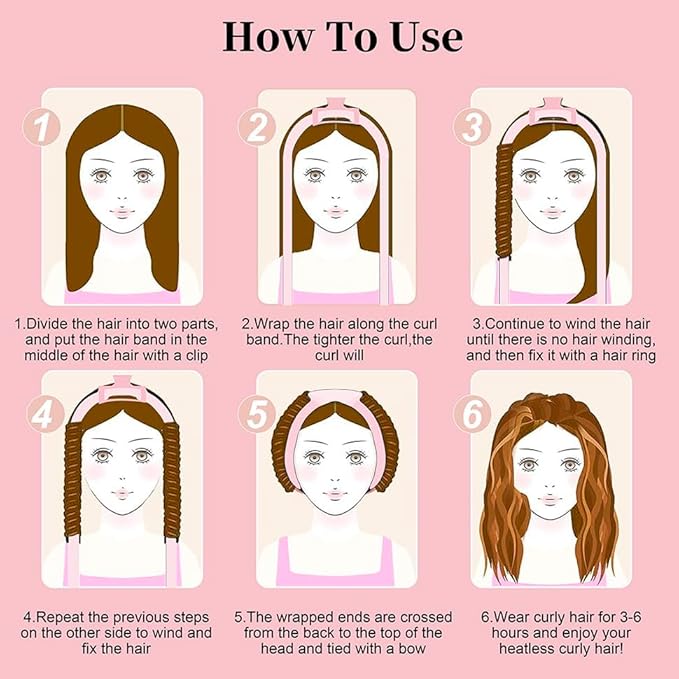 Heatless Curling Rod Headband, Upgraded 60" Extra Long Heatless Curls Headband Soft Hair Curlers to Sleep In Hair Rollers No Heat Curls (Deep Pink)