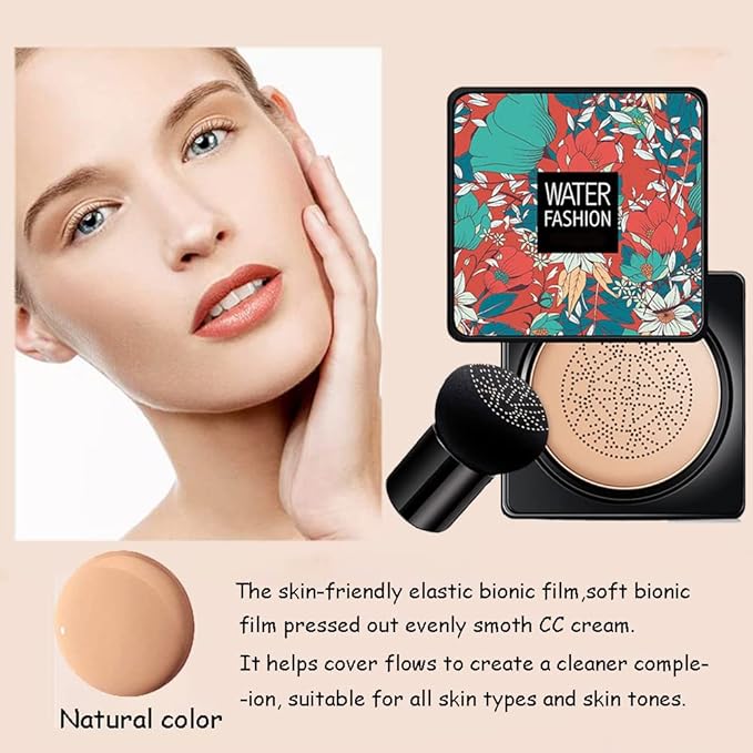 Air Cushion CC Cream Mushroom Head Foundation Air Cushion BB Cream Concealer Moisturizing Brighten Makeup Long Lasting Waterproof-Natural 2Pack