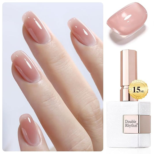 Double Rhythm 0.52Oz Nail Strengthener Rubber Gel Polish Builder in a Bottle for Nail Thickening Extension Hard Structure Glue (Extension Silk Nude)