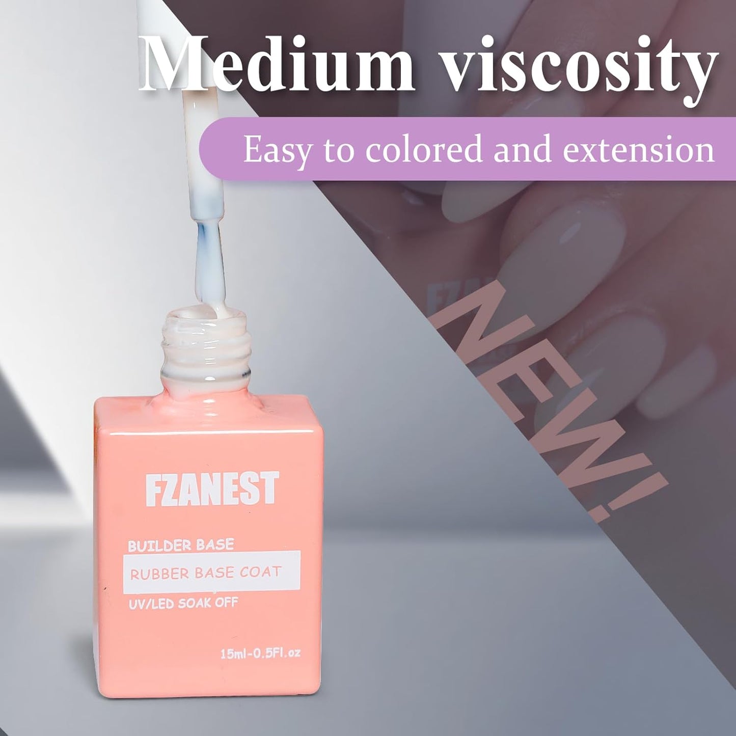 FZANEST Rubber Base Gel For Nails Builder Nail Sheer Jelly Cream White Color Elastic Rubber Base Coat for Nail Strengthener Extension