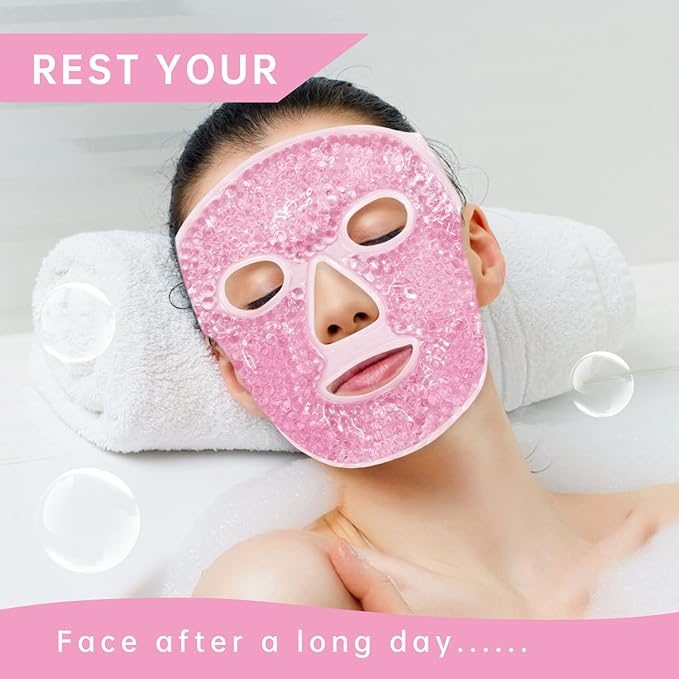 Ice Face Mask Reusable and Cold Gel Eye Mask for Puffiness/Dark Circles/Eye Bags/Dry Eyes/Headaches/Migraines/Stress Relief,Ice Pack for Eyes & Face (Pink)