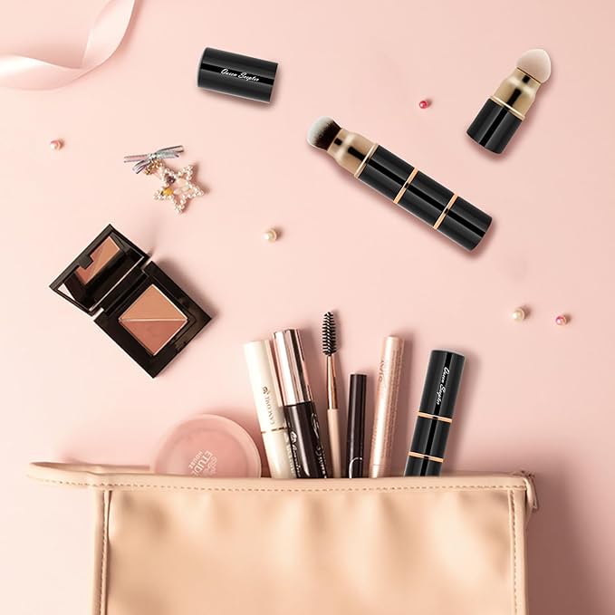 3 in 1 Professional Liquid foundation Makeup Brush Set Kabuki Face Blush Foudation Brush Powder Sponge for Powder/Liquid/Cream Travel Cosmetics Makeup Brushes with Cap