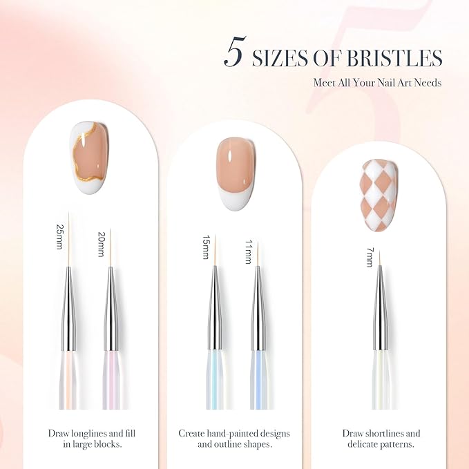 GAOY 5Pcs Nail Art Liner Brushes, Professional Painting Art Pen Set, Nail Design Tools for French Liner, Thin Details and Fine Drawing