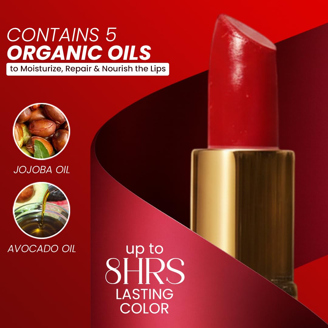 𝗘𝘀𝘀𝗲𝗻𝗰𝗲 𝗼𝗳 𝗔𝗿𝗴𝗮𝗻 Deep Moisturizing Red Lipstick, Long Lasting Lipstick & Lip Care in 1 with Pure Organic Argan Oil, Shea Butter, Jojoba Oil & Aloe Vera Hydrating, Roses R Red