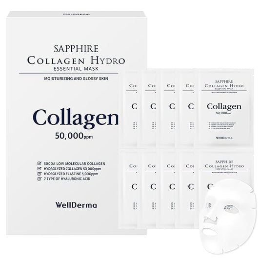 WELLDERMA Sapphire Collagen Hydro Essential Mask 10 Sheets Skin Soothing Calming