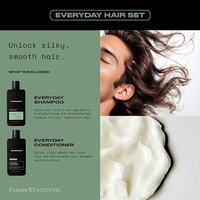 Hawthorne Men's Everyday Shampoo and Conditioner Set. For Stronger, Healthier Hair with Pure Avocado Oil and Coconut Oil. Mint and Eucalyptus Scent. Sulfate Free, Paraben Free. 8 fl. oz each.