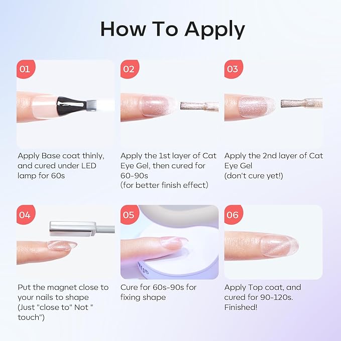 modelones Cat Eye Gel Nail Polish 6 Colors Red Green Silver Purple Blue Glitter Cat Eye Gel Polish Holographic 9D Semi-transparent With Magnet Soak Off Led Nail Art DIY Salon Gifts For Women Girl