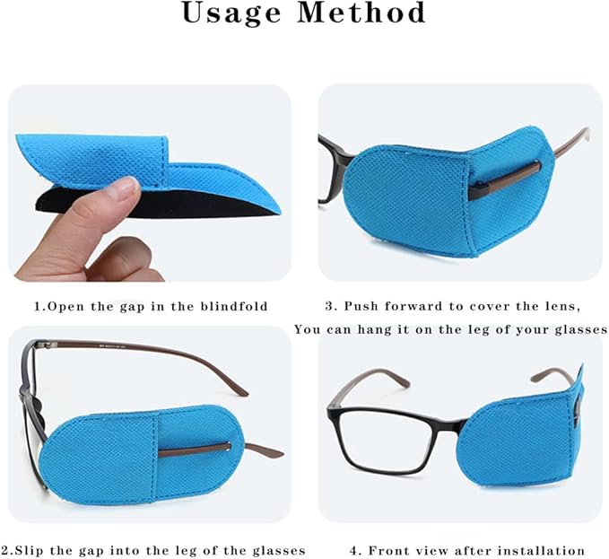 6 Piece Pack Children's Eye Patch can Cover Any Eye Patch, Treatment Amblyopia Strabismus Lazy Eye Patch, Reusable Medical Eye Patch (Medium Size, Blue)