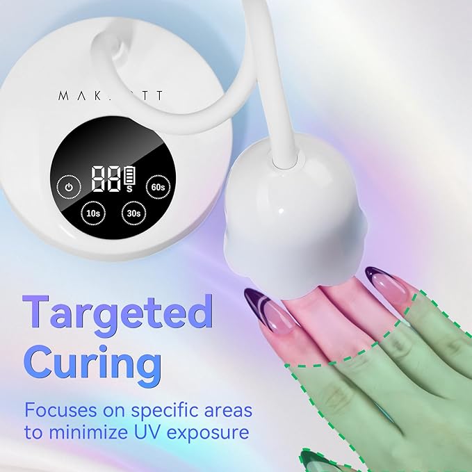 Makartt UV Nail Lamp: Mini UV Light for Gel Nails Polish Luminoza 30W Rechargeable LED Nail Light Nail Dryer with 4 Timers & Auto Sensor, Fast Curing Goosenecks Lamp for Home DIY Manicure