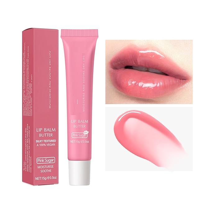 6 Color Hydrating Lip Butter Balm, Moisturizing Lip Repair, Lightweight Nourished Lip Glossy Christmas for Women (06 Pink Sugar)