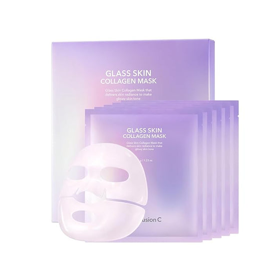 Cell Fusion C Glass Skin Collagen Mask, 1.23 oz. x 5 Sheets, Overnight Hydrogel Mask with Triple Collagen & Niacinamide, Hydrating and Plumping, Korean Skincare