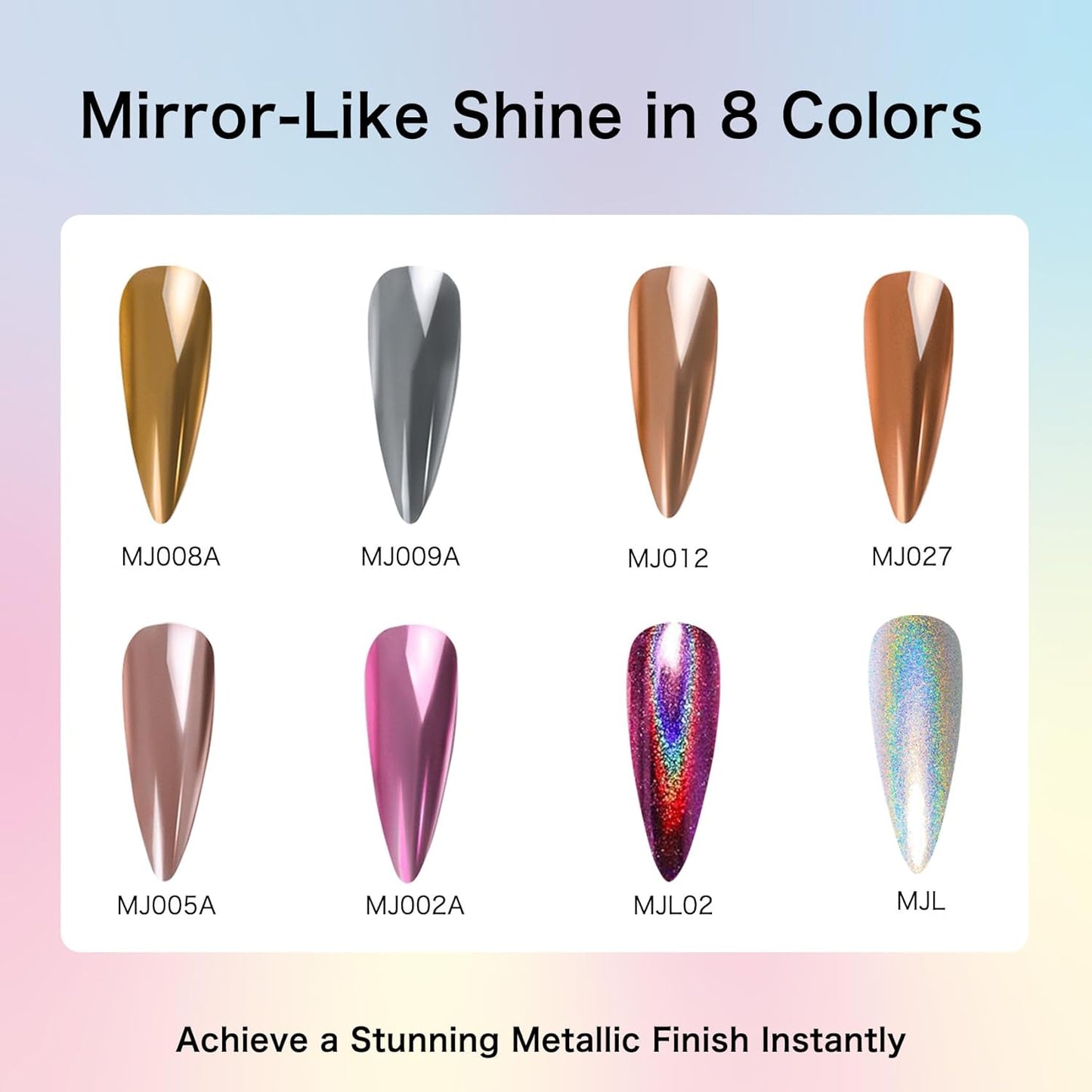 Chrome Nail Powder Kit: 10 Jars 8 Colors Metallic Mirror Effect 2 Colors Holographic Aurora Chameleon Nail Art - 1g/Jar Silver Pink Gold Purple Chrome Powder for Nails