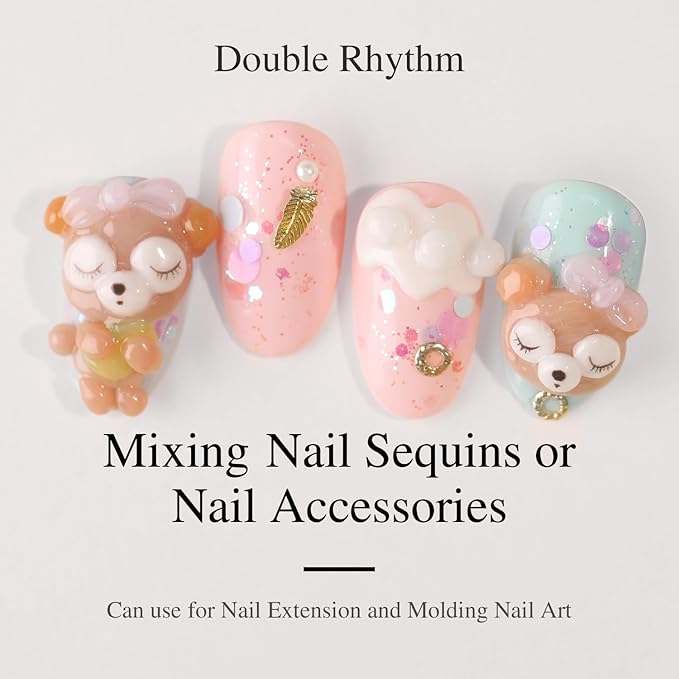 Double Rhythm 3D Clear Solid Sculpting Gel for Nail Art - Non-Sticky Hard Gel for Building, Carving, Molding Extension - Soak Off UV/LED Salon Home DIY 0.5 Oz (Clear)