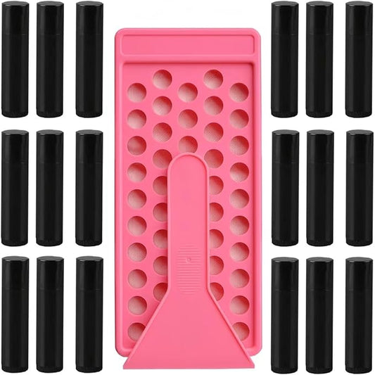 50 Lip Balm Container Kit with Filling Tray and Spatula, Round Tube Refillable Empty Tube 3 Colors, 0.15 oz, BPA Free, for DIY Homemade Lipstick Lipstick (50 black kits,)