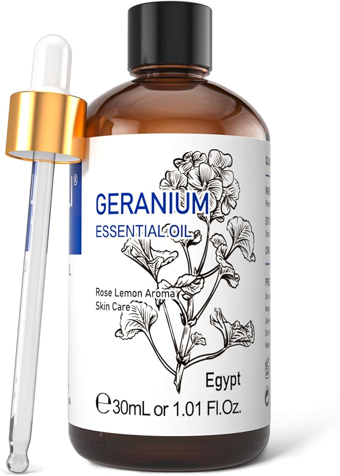 HIQILI 30ML Geranium Essential Oil， for Skin, Diffuser & Candle, 100% Pure and Natural - 1.01 Fl.Oz