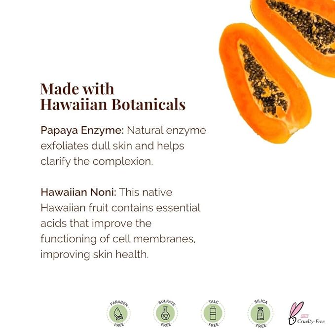 Hanalei Papaya Powder Face Cleanser - Gentle Daily Exfoliating Wash, Hydrating Non-Stripping Formula for All Skin Types - Travel-Friendly - Cruelty-Free & Paraben-Free, 60g