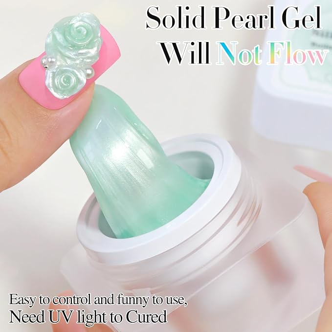 Double Rhythm 3D Nail Gel Pearl Solid Sculpting for Nail Art Non-Sticky Hard for Building Carving Molding Extension Soak Off UV/LED Nail Art Salon Home DIY 0.5 Oz (Green-Silk 08)