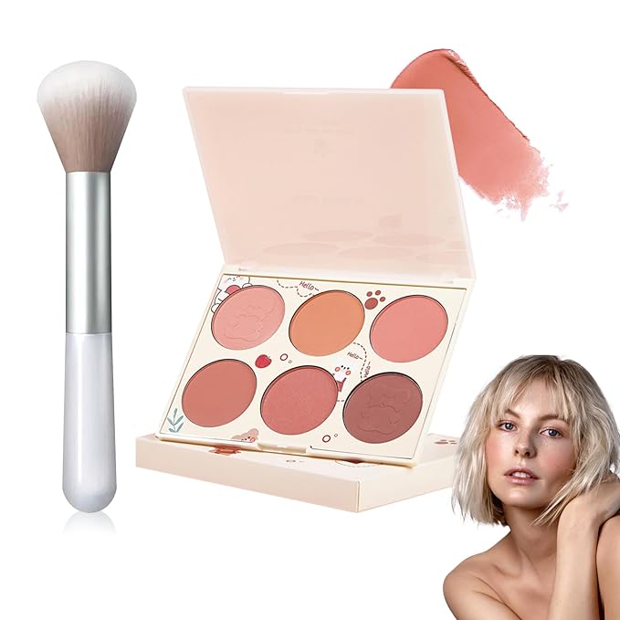6 Colors Blush Palette,Matte Contour Makeup Blush for Cheeks,Waterproofing Highly Pigmented Face Cheek Blusher with Make Up Brush A3