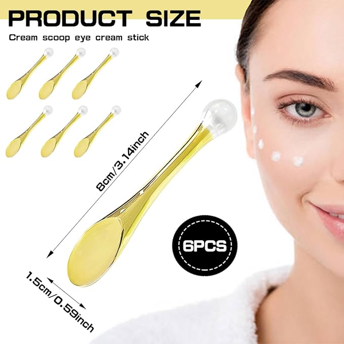 6Pcs Mini Eye Roller Plastic Eye Cream Massager Sticks Makeup Spatula Scoop Dark Circle Remover Beauty Cosmetic Tool for Skin Care,Golden