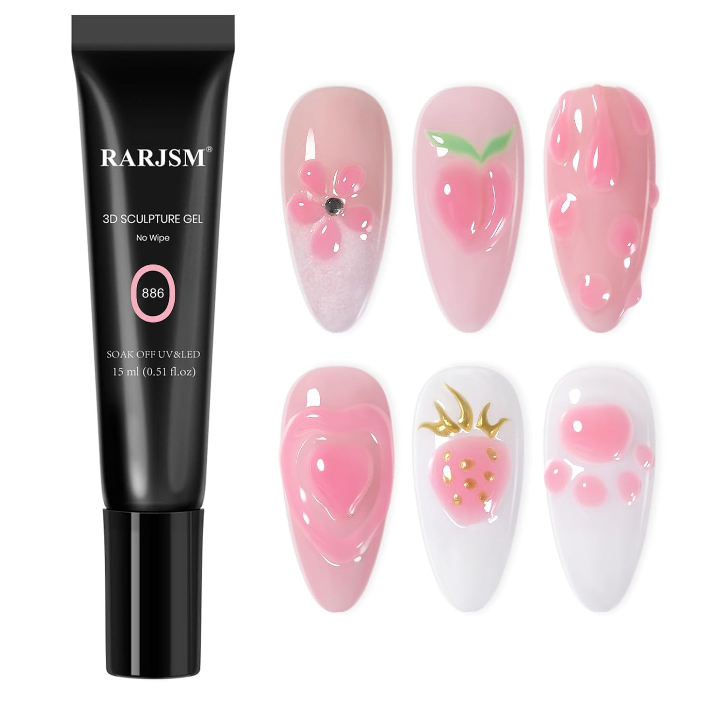 RARJSM 3D Nail Art Sculpture Gel - Nude, Pink, Rhinestone Glue, DIY Drawing, Hard Nail Craving, Sculpting Gel, UV LED Curing