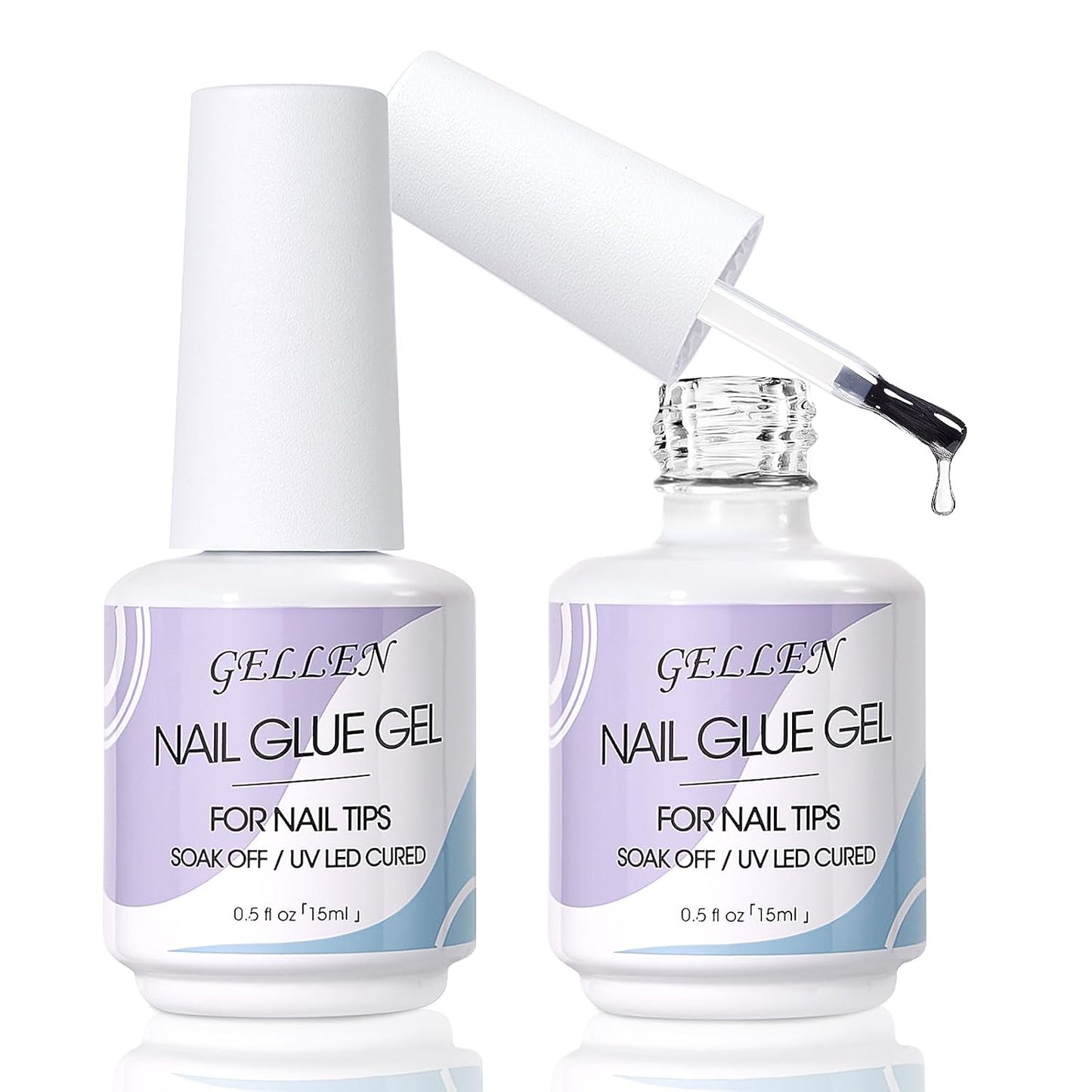 Gellen Nail Glue Gel, 2PCS 15ML 3 in 1 Gel Nail Glue for Acrylic Nail & Base Gel & Nail Strengthener Kit, Nail Glue for Press On Nails False Nails, Super Strong Gel Glue for Nail Extension