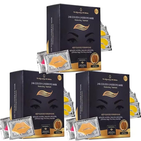 24K Gold Under Eye Patches with 6 pieces of Lip Mask, Anti-Aging Eye Mask, Under Eye Mask Dark Circles and Puffiness, Wrinkles Patches with Hydrogel, Collagen Eye Pad Elasticity Self Care 48 pairs…