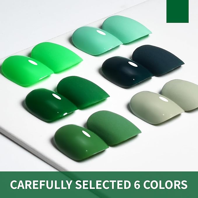 JODSONE 10ml Green Gel Nail Polish 6Pcs Gel Nail Polish Set All Seasons Neutral Soak off U V Lamp Manicure Set for Nail Art Collection St. Patrick's Day Gift for Her