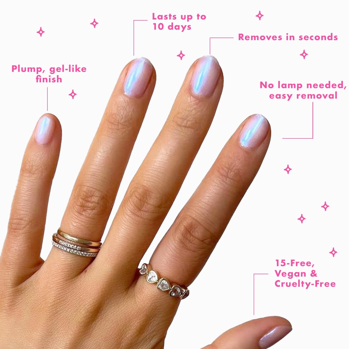 Olive & June Long Lasting Nail Polish | Plump, Gel-Like Finish No Lamp Needed | Lasts up to 10 days | Salon-Quality at Home | 15-Free, Vegan Cruelty-Free Chip-Resistant | Pink Goldfish Pink Iridescent