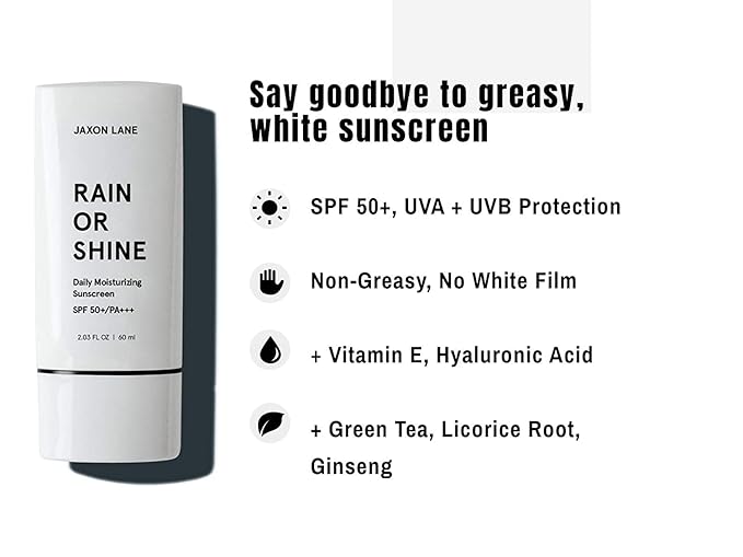 RAIN OR SHINE Anti Aging Face Sunscreen SPF 50 for Clear Skin w/Green Tea, Hyaluronic Acid, Vitamin E Oil, Ginseng, Licorice Root – SPF Moisturizer for Face & Body (Fragrance-Free, 2.03 Fl Oz, 4 pack)