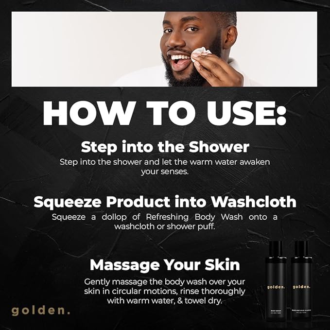Golden Grooming Co. 3-in-1 Men's Body Wash - Hair & Beard Shampoo - Cleanses, Hydrates, Softens - Body Wash for All Skin Types - Refreshing Scent - 4FL Oz (Pack of 2)