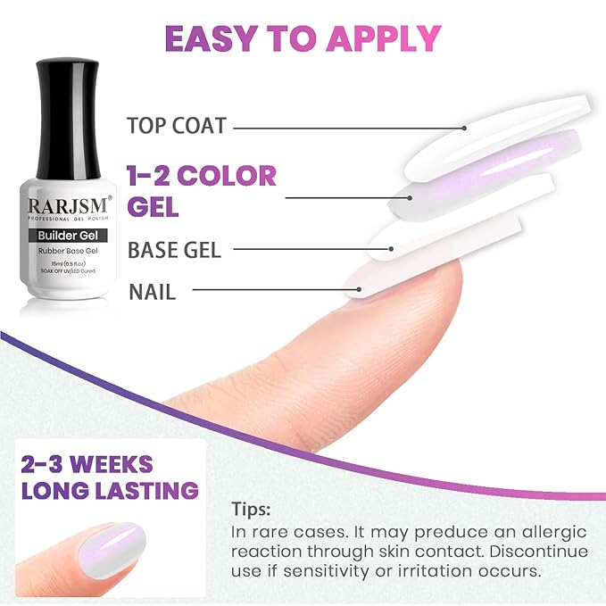 RARJSM Gel Builder Nail Polish Pearl White Purple Glitter Hard Gel in a Bottle Mermaid Shell Pearlescent Thick Extension Structure Gels for Nails 15ml Soak Off Curing Requires Salon Home DIY Use