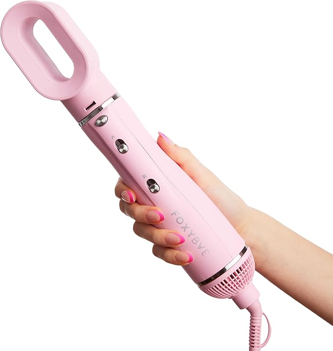 FoxyBae 3-in-1 Ceramic Interchangeable Hair Tools - Blowout Dryer - 3 Detachable Heads - 2.4" Blowout Brush, 1.5" Hot Round Brush & Drying Cylinder Hair Dryer Brush & Hair Styling Set [Party Pink]