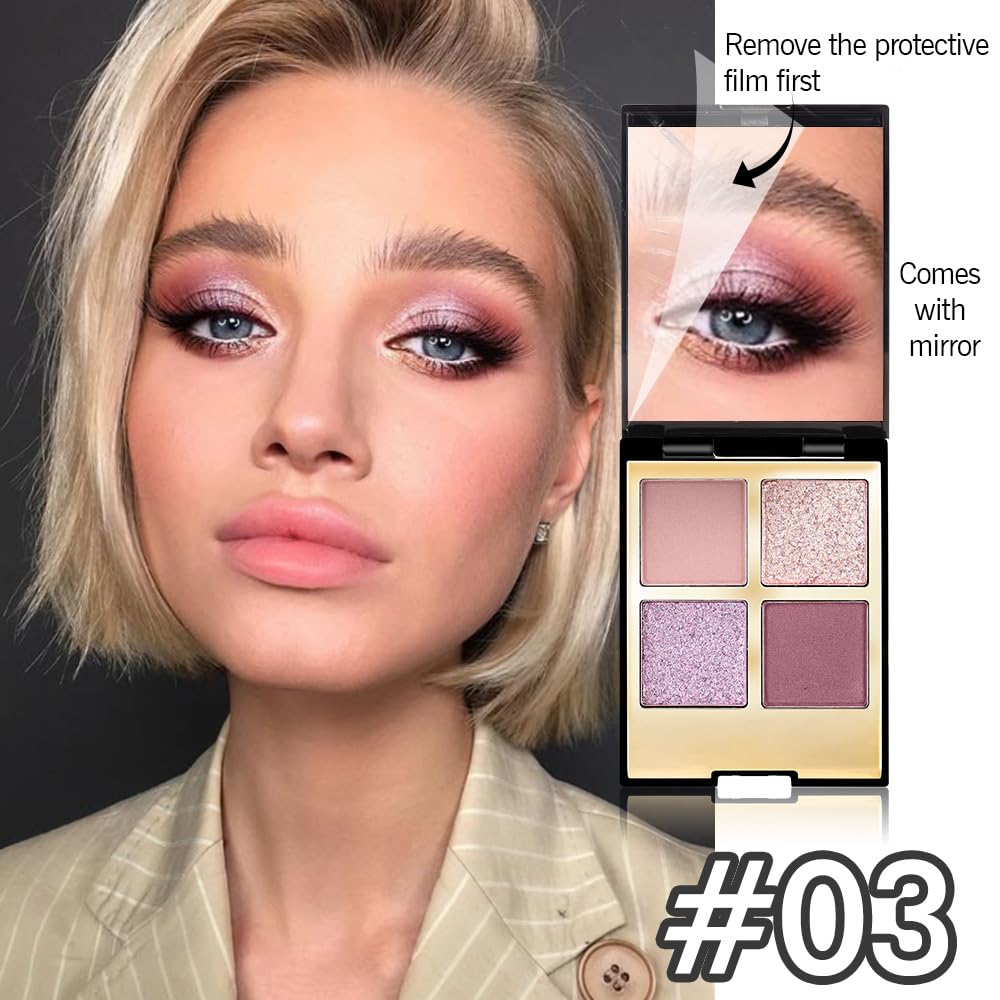 4 Colors Eyeshadow Makeup Palette,Nude Pink Purple Natural Neutral Nude Eye Shadow Palette with Mirror,Long Lasting Naturing-Looking,Waterproof,Travel Size