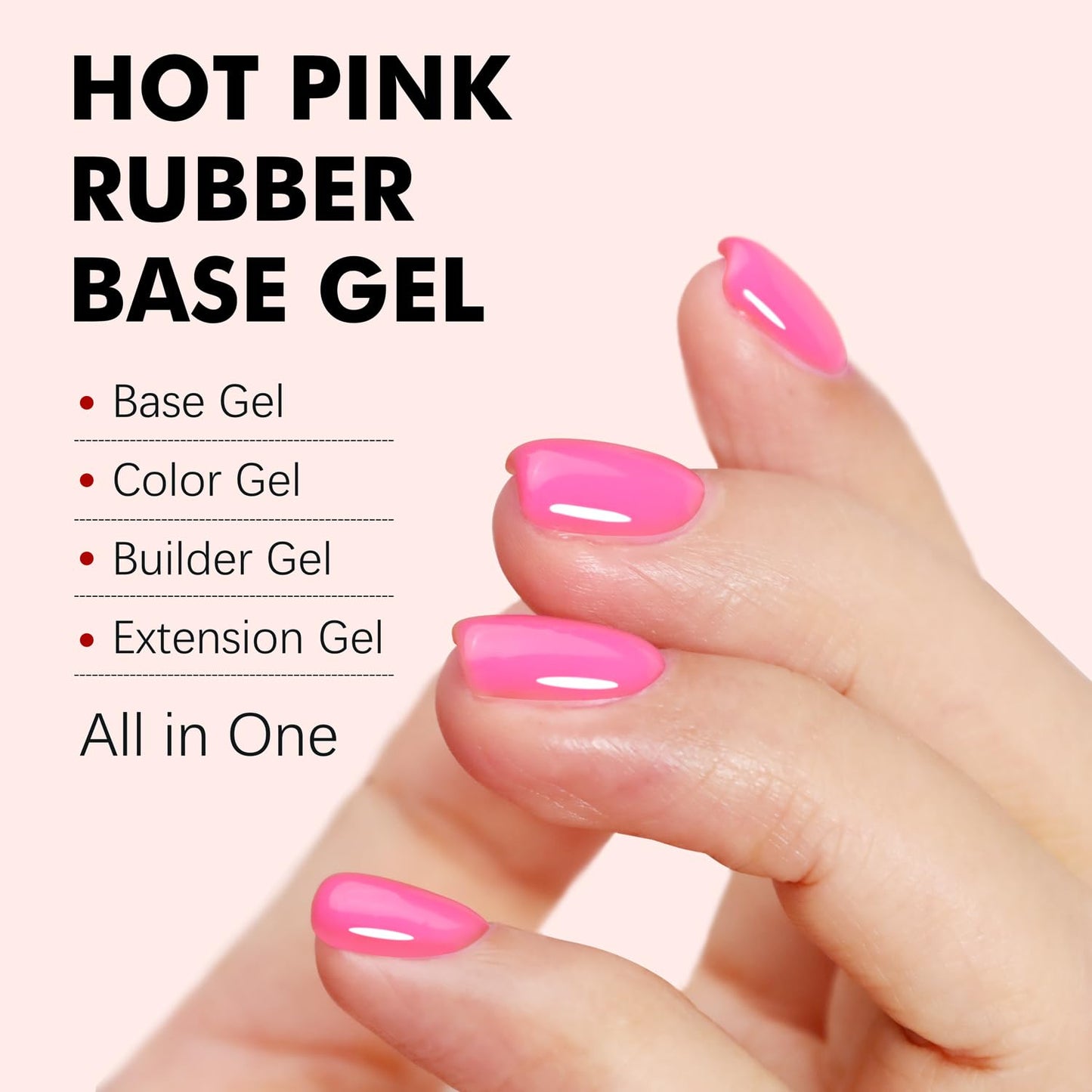 FZANEST Hot Pink Builder Rubber Base Gel, 5 in 1 Builder Gel For Nails Enhance Extension Repair Self-leveling in a Bottle Elastic Rubber Base Coat