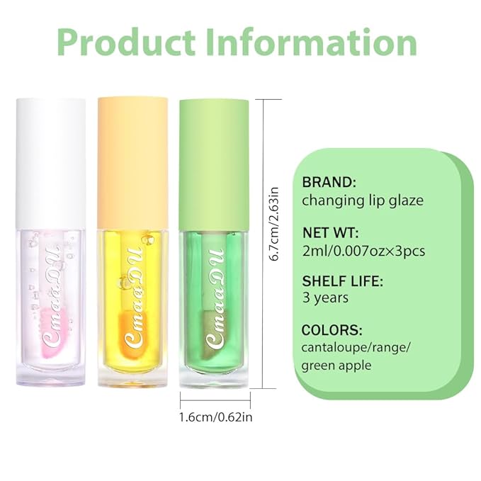 BINGBRUSH 3 Pcs Fruity Color Changing Lip Gloss for Girls, Pink Magic Mood Lip Oil Tinted, Temperature Color Change Lip Stain Lip Balm, Longlasting Lips Will Not Dry Out