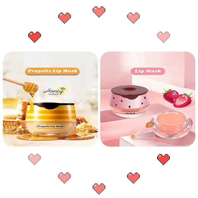 2 Pack Nourishing Lip Balm Honey Pot, Moisturizing Honey & Strawberry Propolis Lip Mask, Hydrating & Prevention Dry and Cracked Lip Scrubs Exfoliator Lip Sleeping Mask Reduces Lip Lines